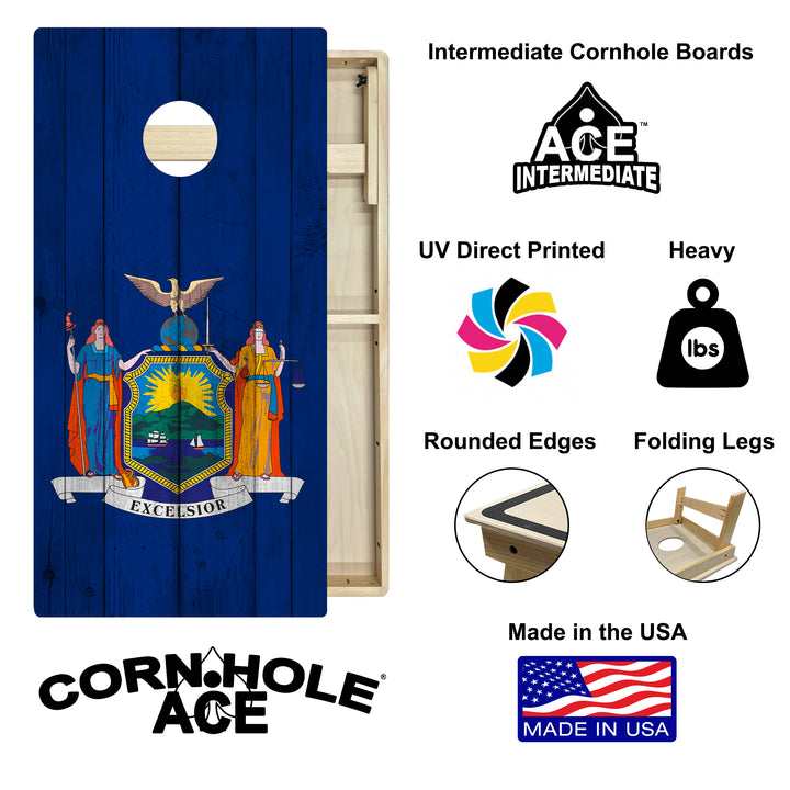 New York State Flag - Cornhole Board Set - Intermediate