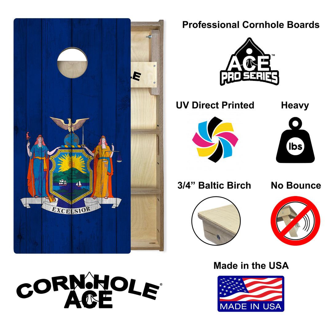 New York State Flag - Cornhole Board Set - Professional