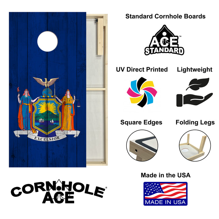 New York State Flag - Cornhole Board Set - Standard