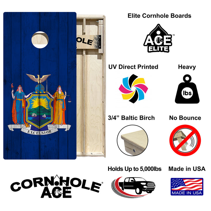 New York State Flag - Cornhole Board Set - Elite