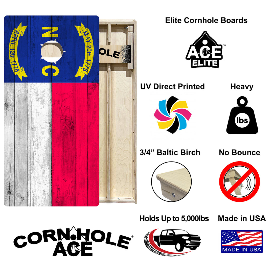 North Carolina State Flag - Cornhole Board Set - Elite