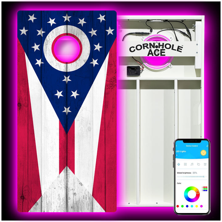 Ohio State Flag - Cornhole Board Set - All Weather - With Pro Light Kit