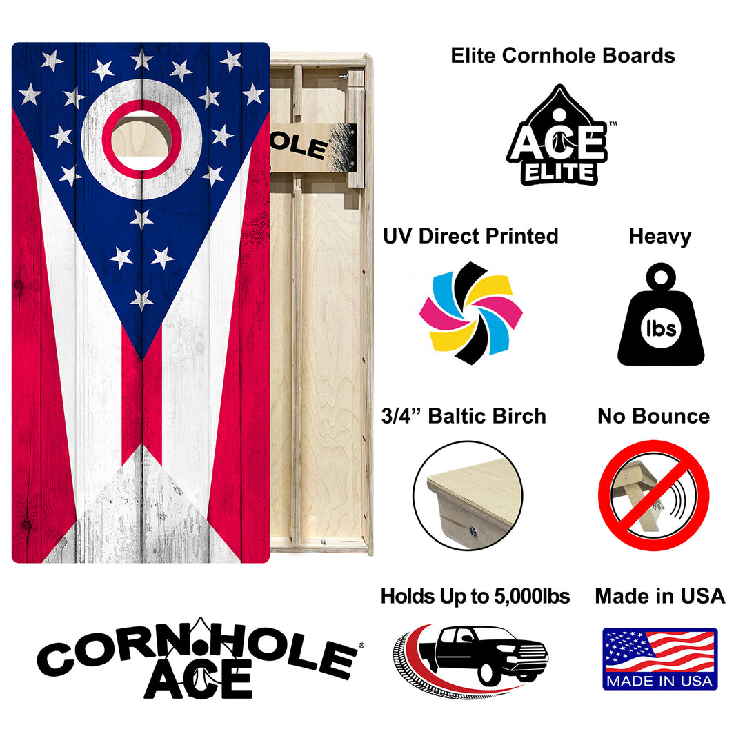 Ohio State Flag - Cornhole Board Set - Elite