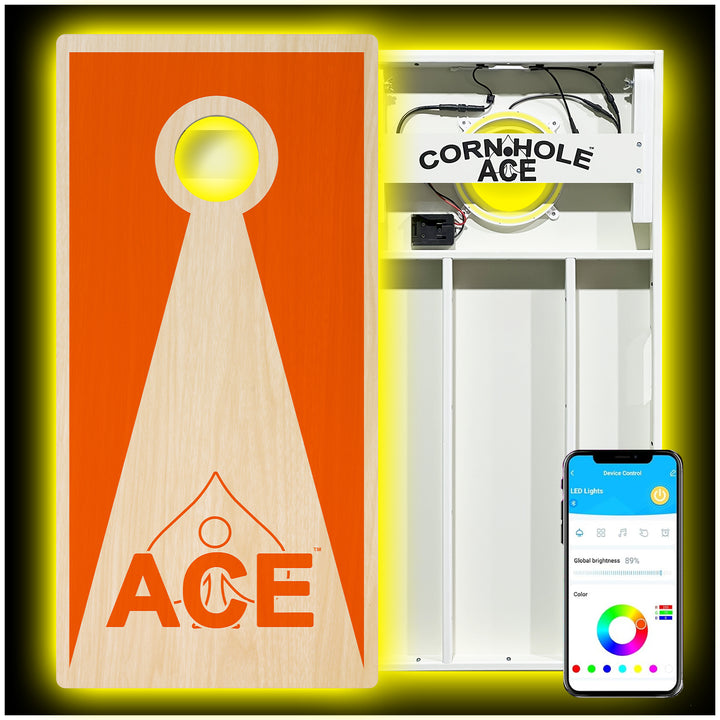 Orange ACE Inverse Triangle - Cornhole Board Set - All Weather - With Pro Light Kit