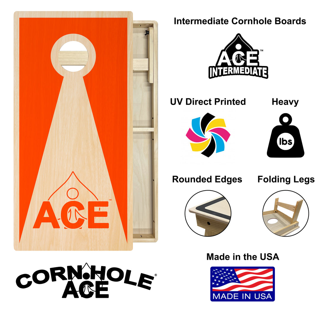 Orange ACE Inverse Triangle - Cornhole Board Set - Intermediate