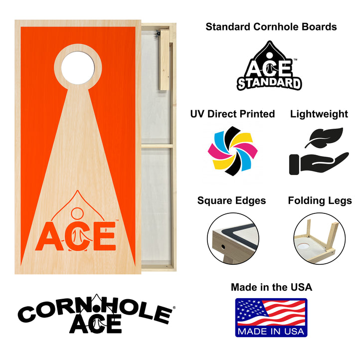 Orange ACE Inverse Triangle - Cornhole Board Set - Standard