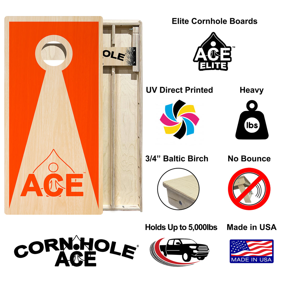 Orange ACE Inverse Triangle - Cornhole Board Set - Elite