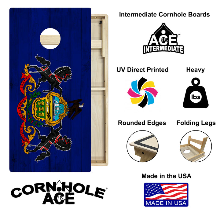 Pennsylvania State Flag - Cornhole Board Set - Intermediate