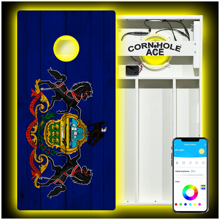 Pennsylvania State Flag - Cornhole Board Set - All Weather - With Pro Light Kit