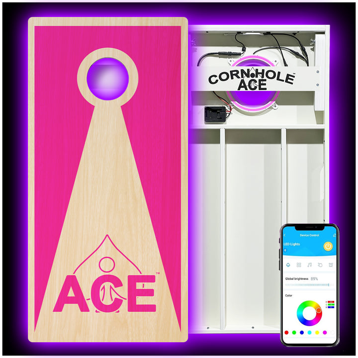 Pink ACE Inverse Triangle - Cornhole Board Set - All Weather - With Pro Light Kit
