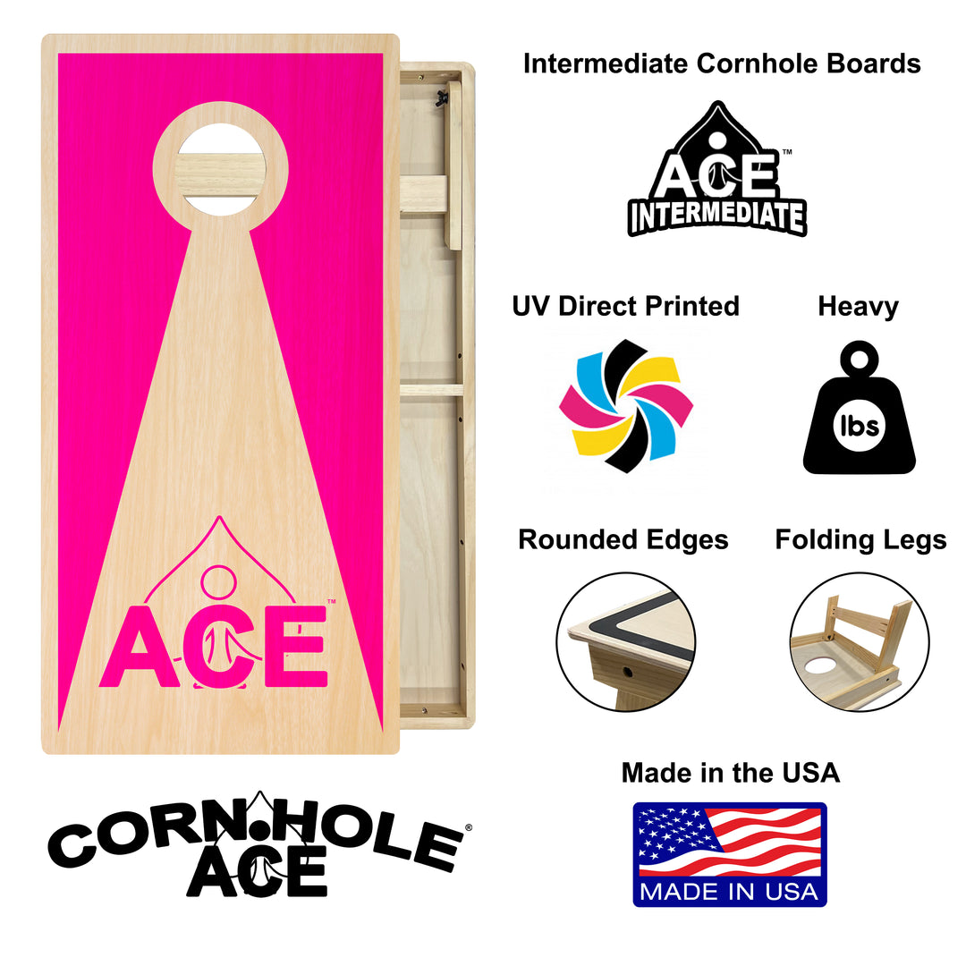 Pink ACE Inverse Triangle - Cornhole Board Set - Intermediate