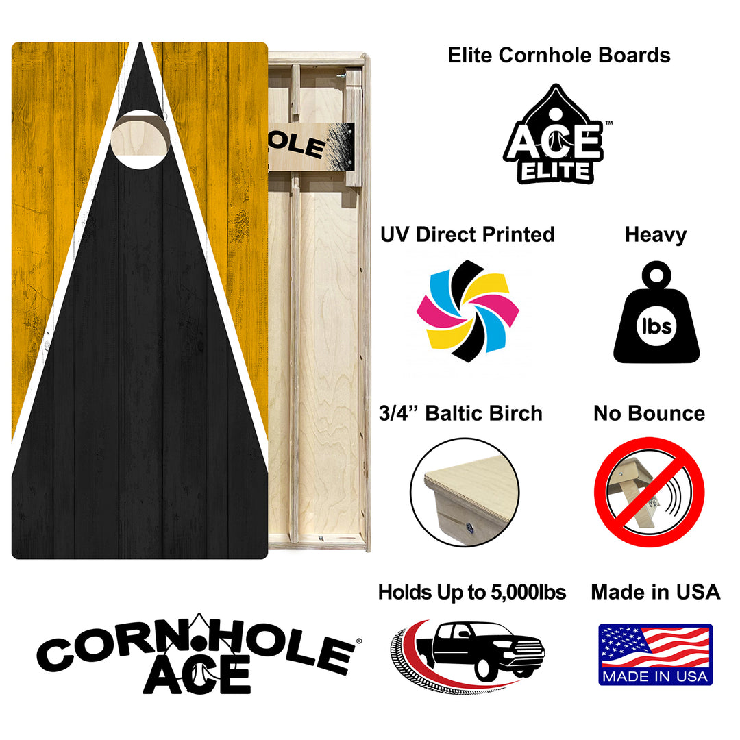 Pittsburgh Tailgate Triangle Design (Black and Yellow) - Cornhole Board Set - Elite