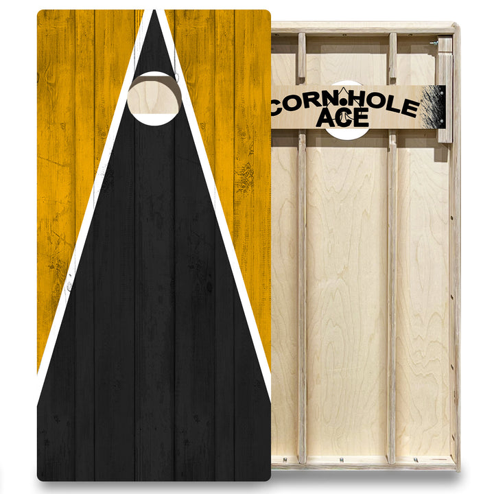 Pittsburgh Tailgate Triangle Design (Black and Yellow) - Cornhole Board Set - Elite