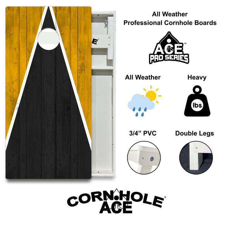 Pittsburgh Tailgate Triangle Design (Black and Yellow) - Cornhole Board Set - All Weather