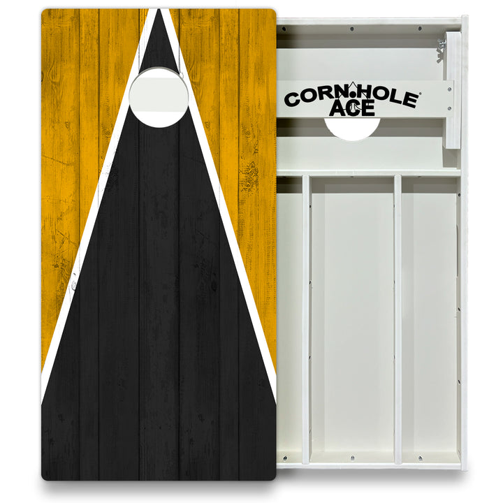 Pittsburgh Tailgate Triangle Design (Black and Yellow) - Cornhole Board Set - All Weather