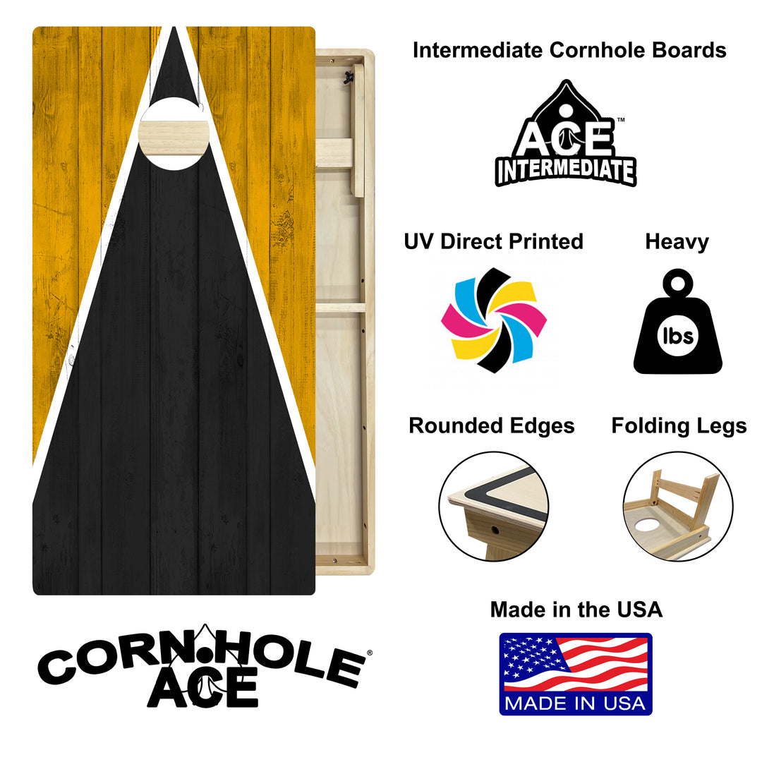 Pittsburgh Tailgate Triangle Design (Black and Yellow) - Cornhole Board Set - Intermediate