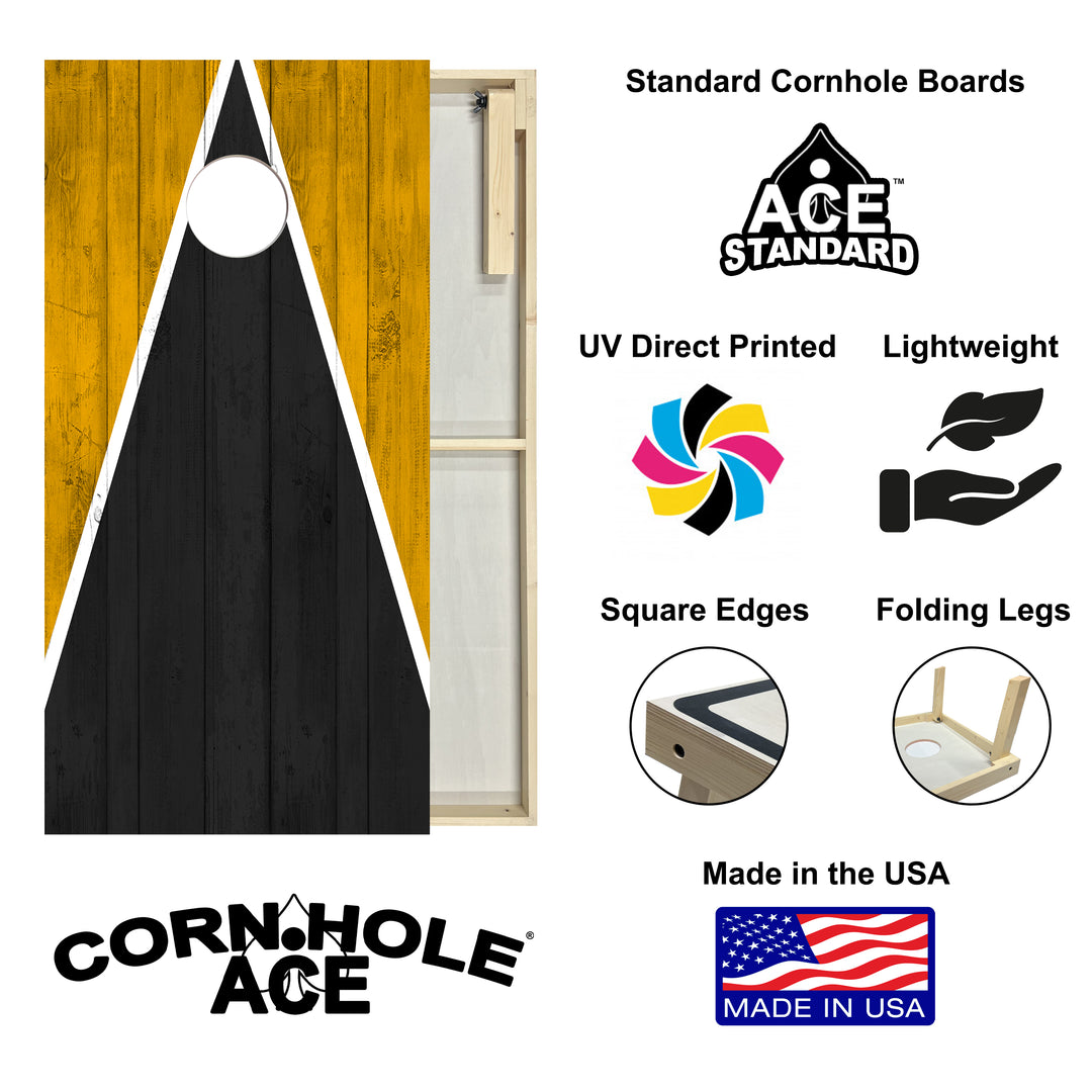 Pittsburgh Tailgate Triangle Design (Black and Yellow) - Cornhole Board Set - Standard