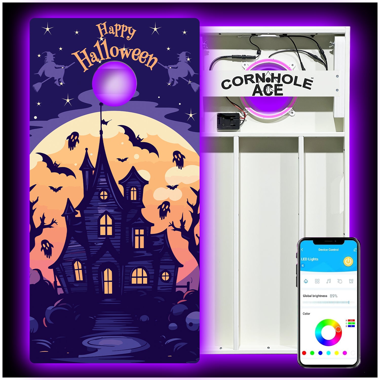 Purple Haunted House Cornhole Board Set | All Weather with Pro
