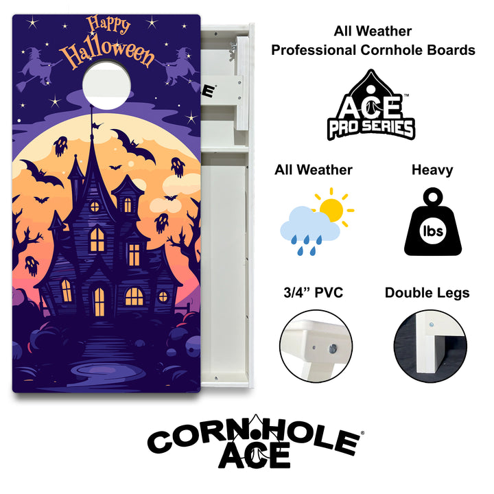 Purple Haunted House – Cornhole Board Set - All Weather