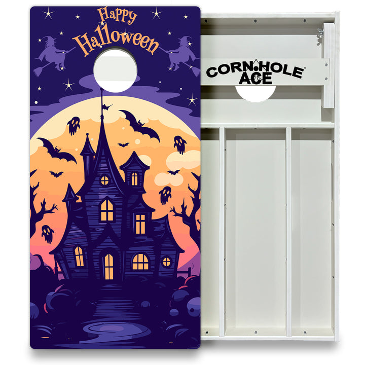 Purple Haunted House – Cornhole Board Set - All Weather