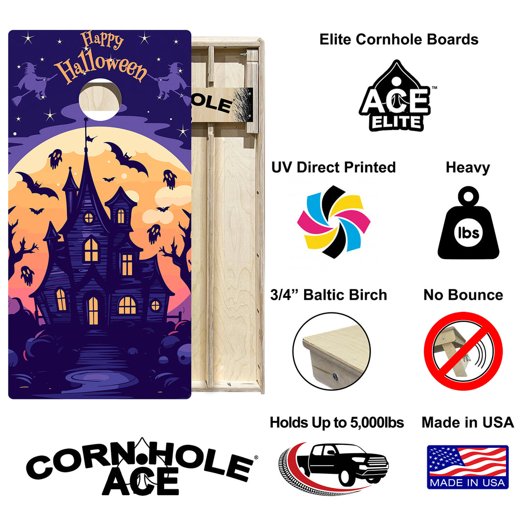 Purple Haunted House – Cornhole Board Set - Elite