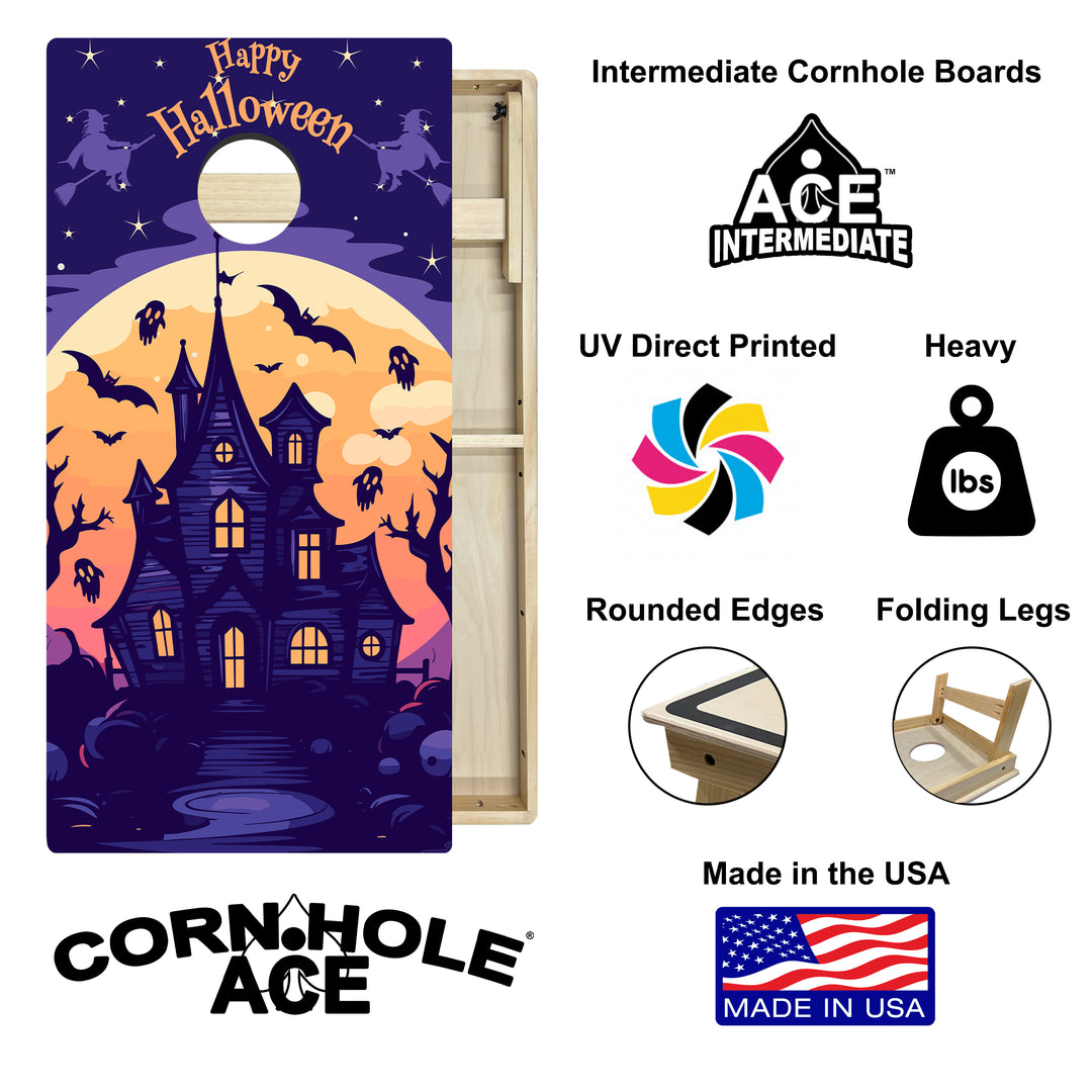 Purple Haunted House – Cornhole Board Set - Intermediate