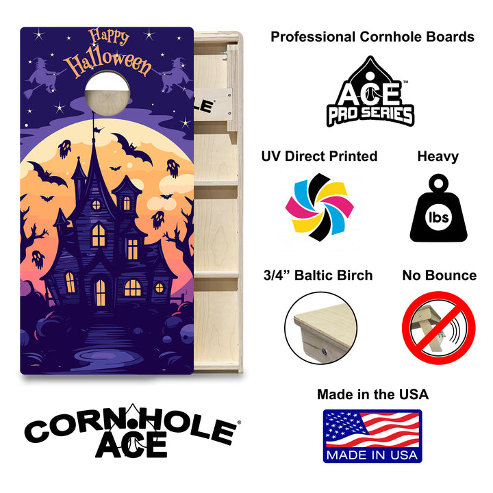 Purple Haunted House - Cornhole Board Set - Professional