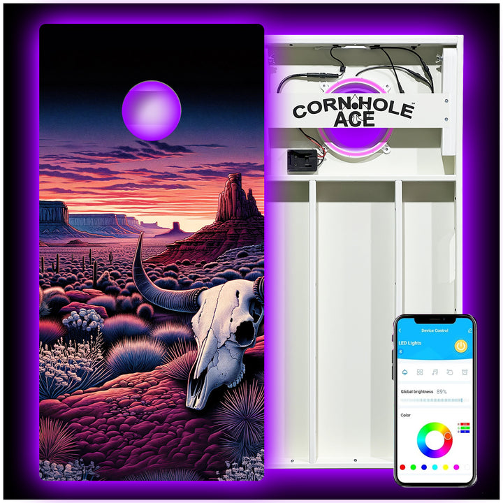 Purple Sunset Skull Valley - Cornhole Board Set - All Weather - With Pro Light Kit