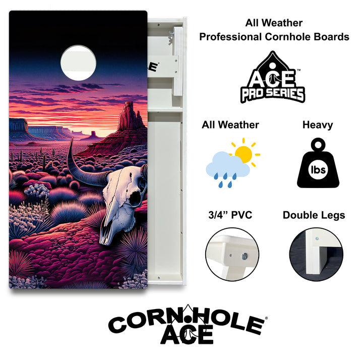 Purple Sunset Skull Valley - Cornhole Board Set - All Weather