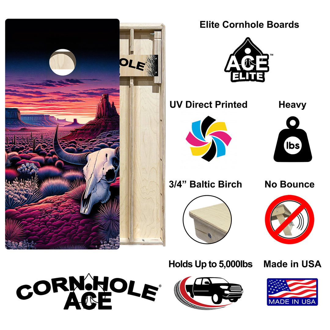 Purple Sunset Skull Valley - Cornhole Board Set - Elite