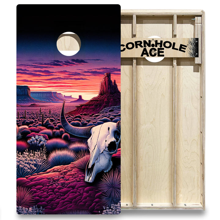 Purple Sunset Skull Valley - Cornhole Board Set - Elite