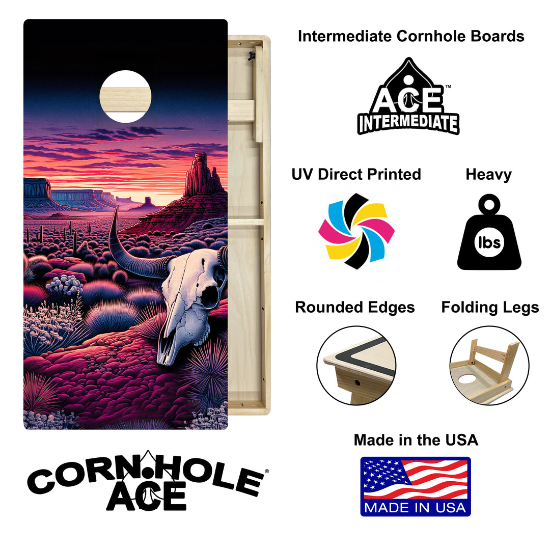 Purple Sunset Skull Valley - Cornhole Board Set - Intermediate