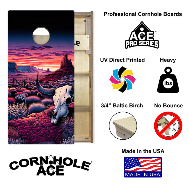 Purple Sunset Skull Valley - Cornhole Board Set - Professional