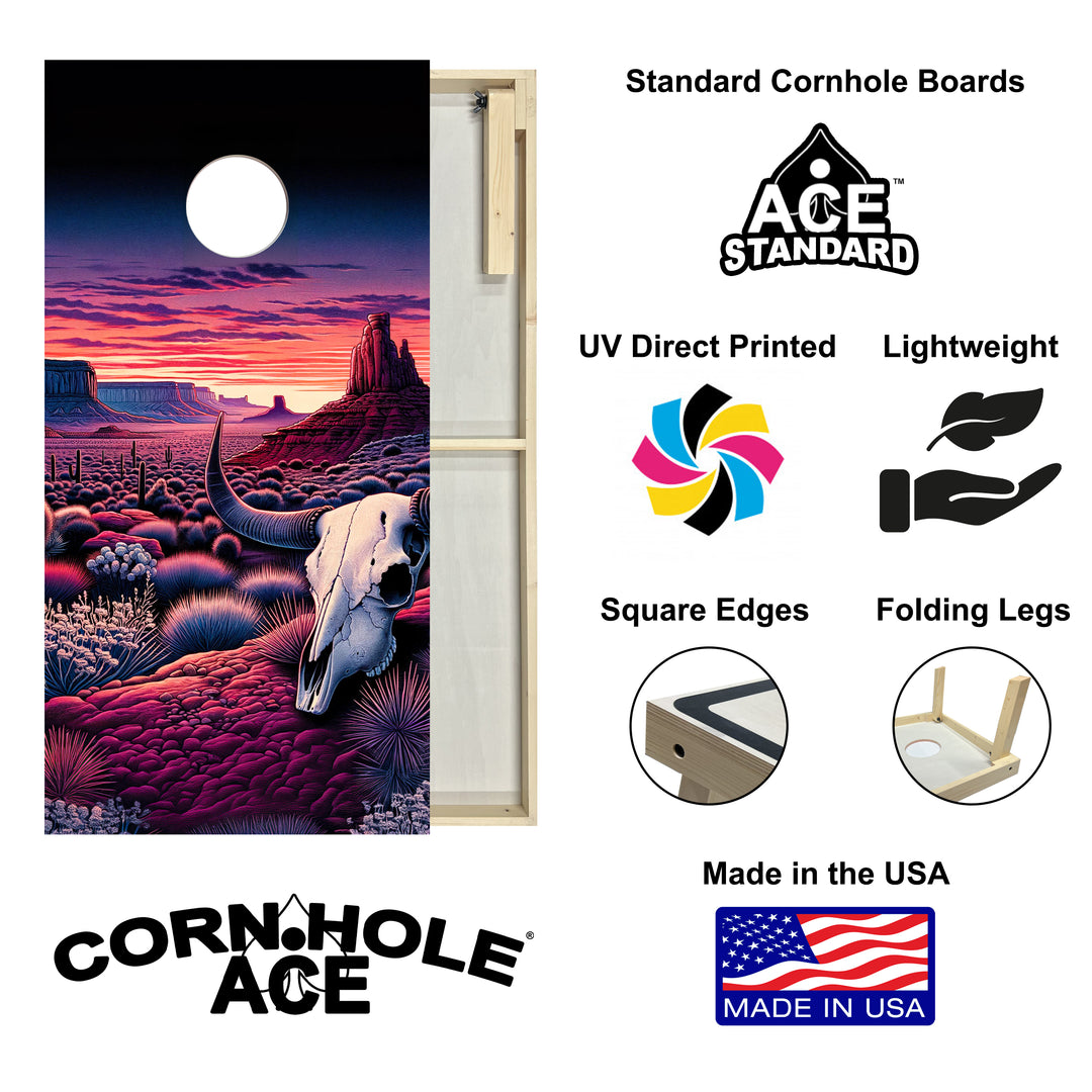 Purple Sunset Skull Valley - Cornhole Board Set - Standard