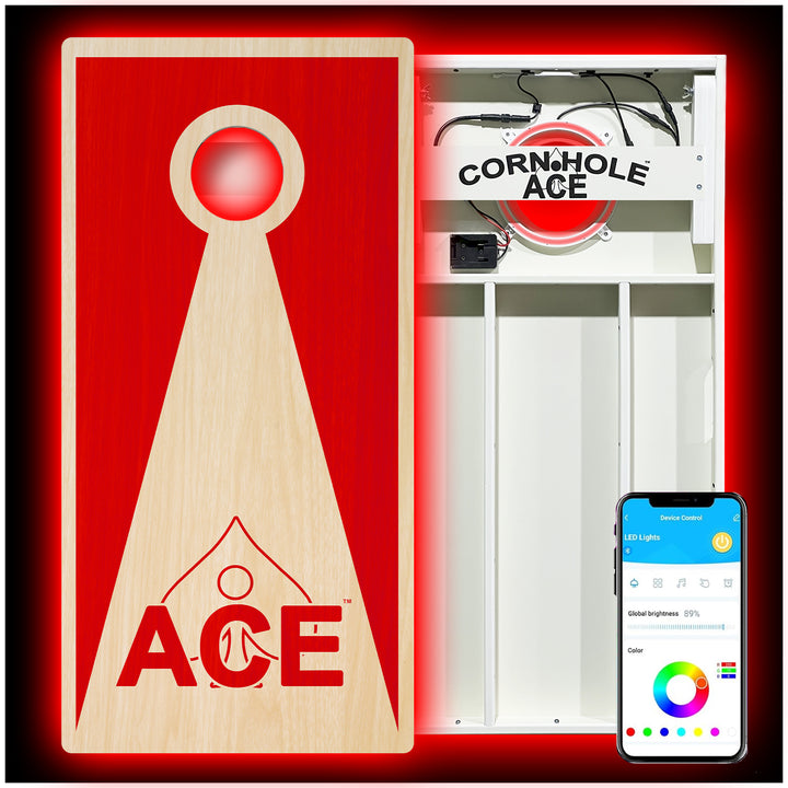 Red ACE Inverse Triangle - Cornhole Board Set - All Weather - With Pro Light Kit