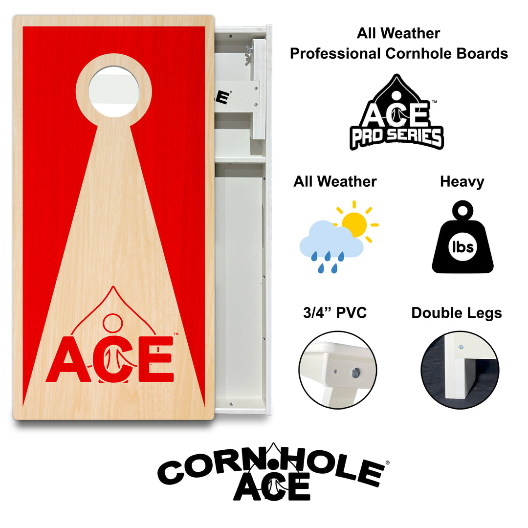 Red ACE Inverse Triangle - Cornhole Board Set - All Weather