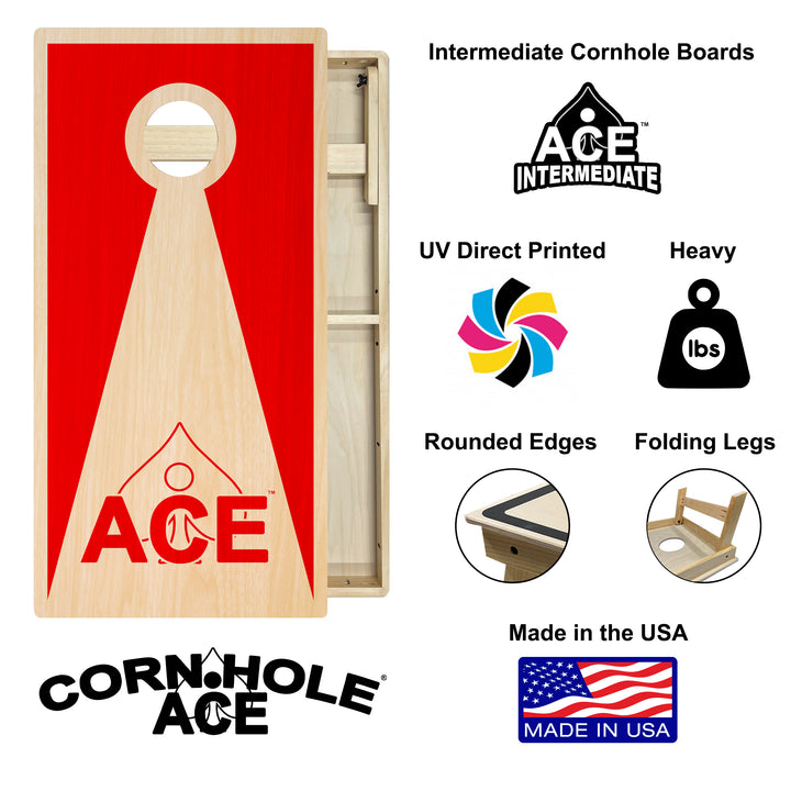 Red ACE Inverse Triangle - Cornhole Board Set - Intermediate