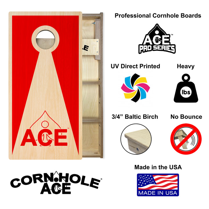 Red ACE Inverse Triangle - Cornhole Board Set - Professional