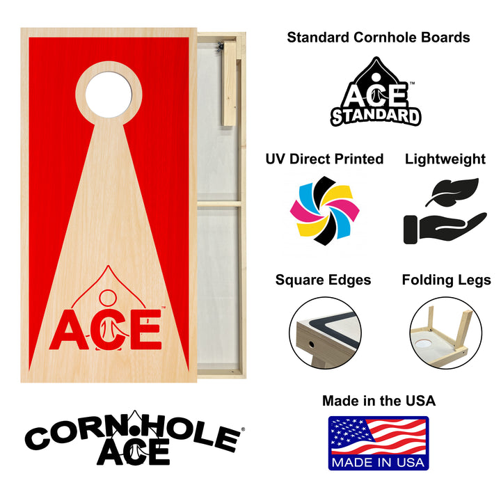 Red ACE Inverse Triangle - Cornhole Board Set - Standard