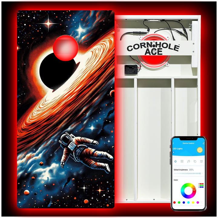 Retro Black Hole Explorer - Cornhole Board Set - All Weather - With Pro Light Kit