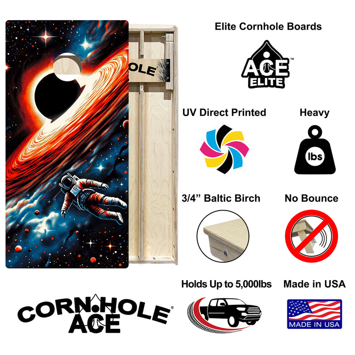 Retro Black Hole Explorer - Cornhole Board Set - Elite