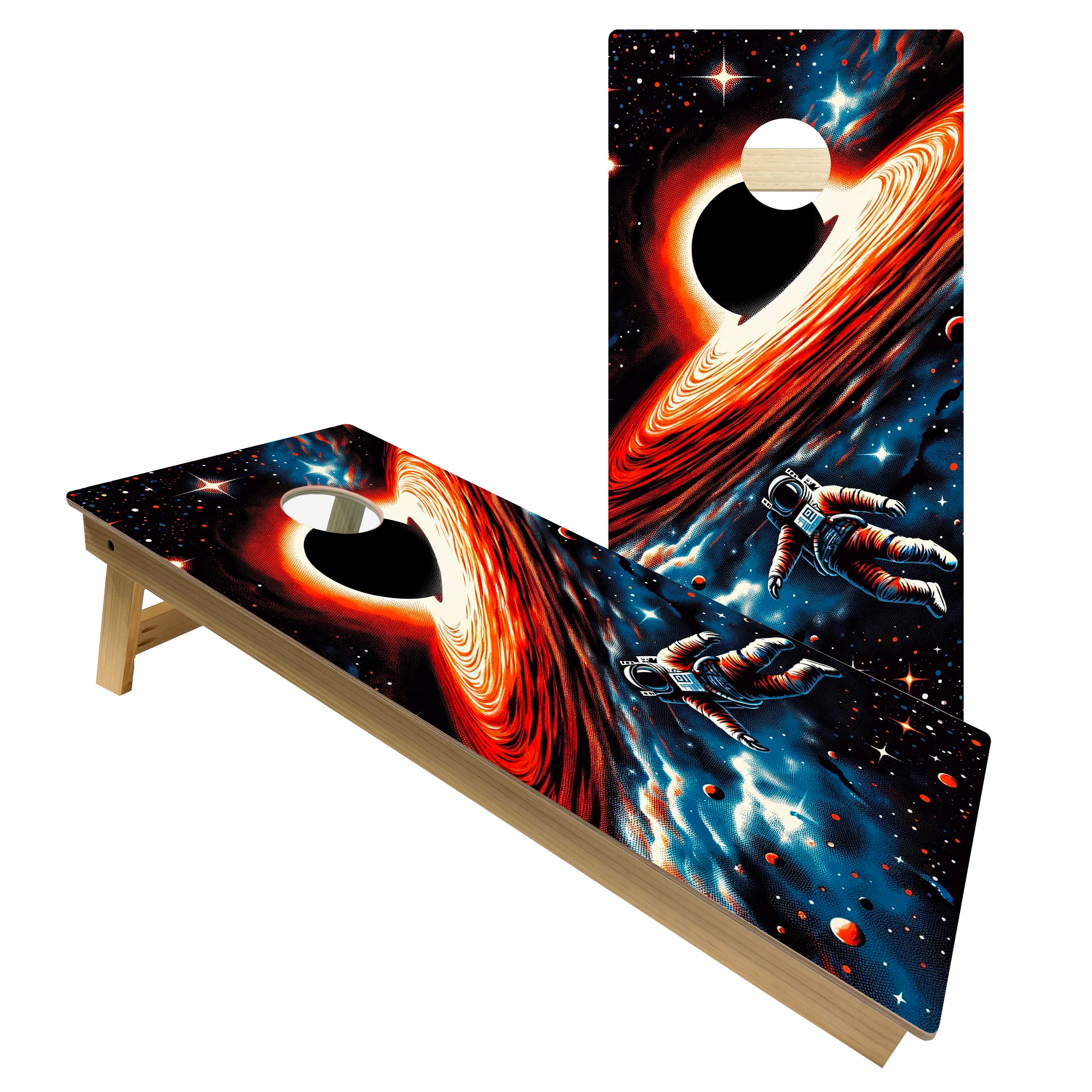 Retro Black Hole Explorer Cornhole Board Set | Intermediate