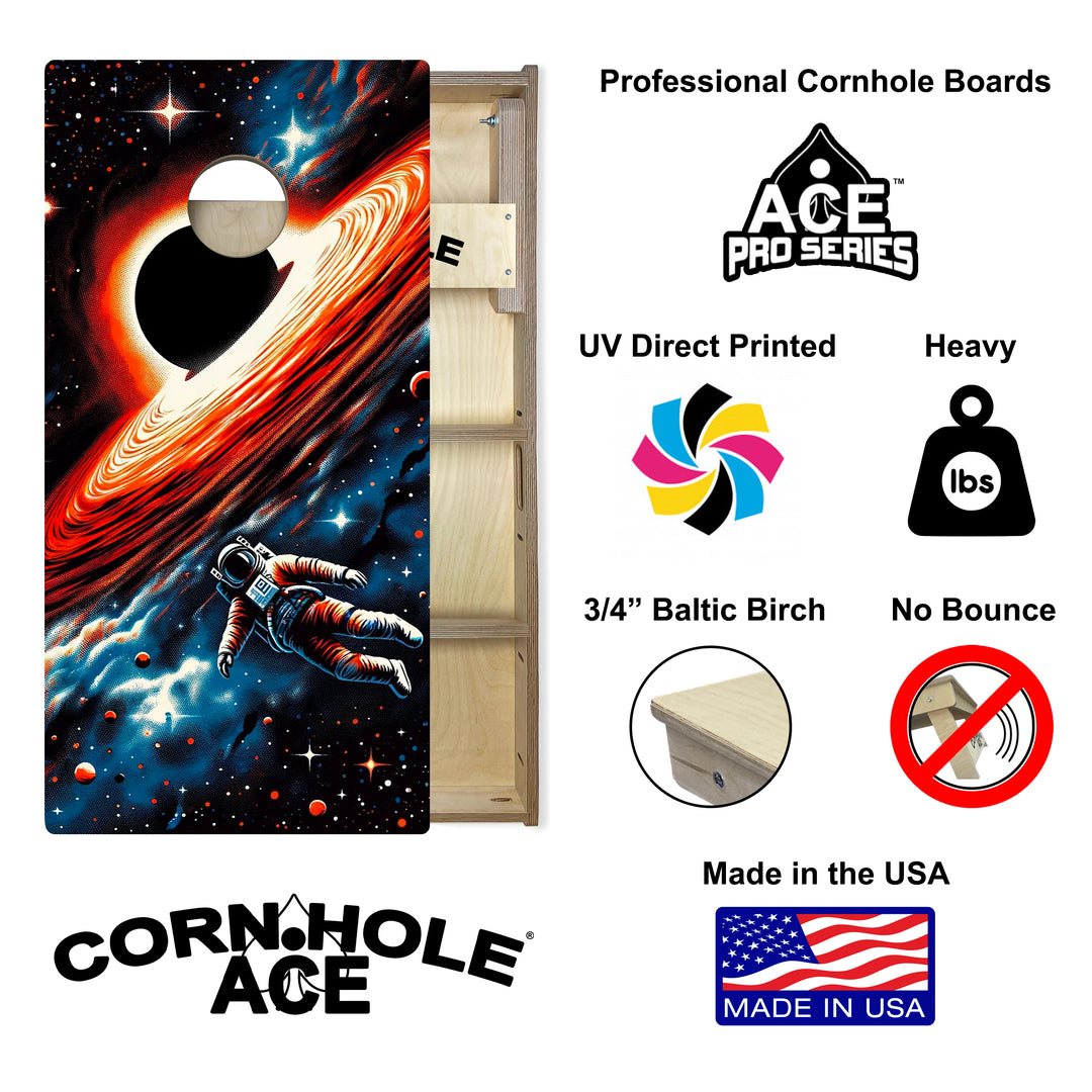 Retro Black Hole Explorer - Cornhole Board Set - Professional