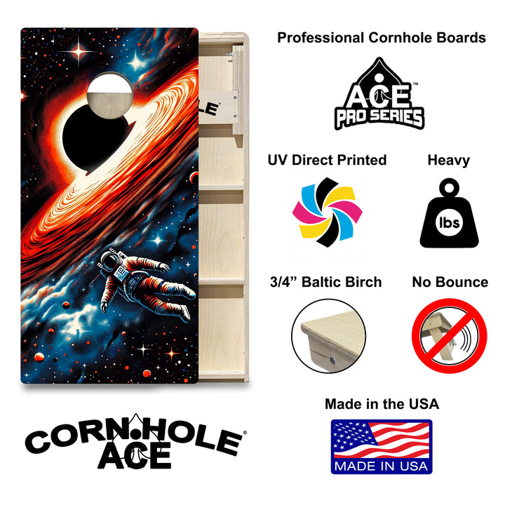 Retro Black Hole Explorer - Cornhole Board Set - Professional