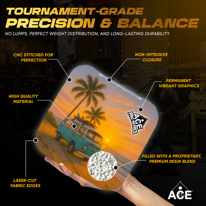 Retro Rides and Tides - Red Carpet - ACE Pro Carpet Cornhole Bags