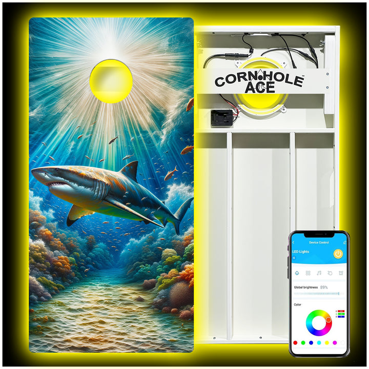 Shark King - Cornhole Board Set - All Weather - With Pro Light Kit