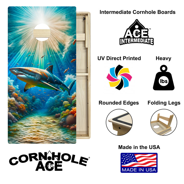 Shark King - Cornhole Board Set - Intermediate