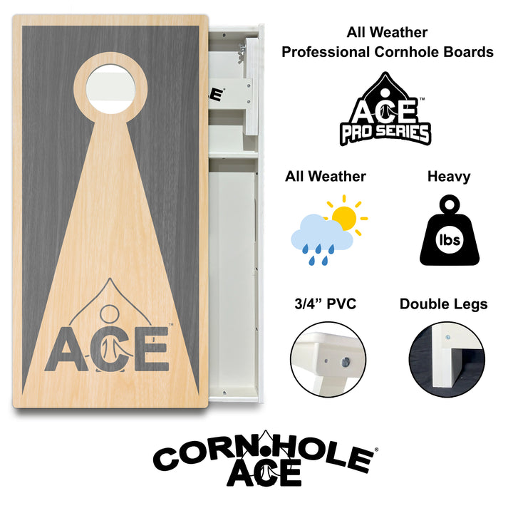 Silver ACE Inverse Triangle - Cornhole Board Set - All Weather