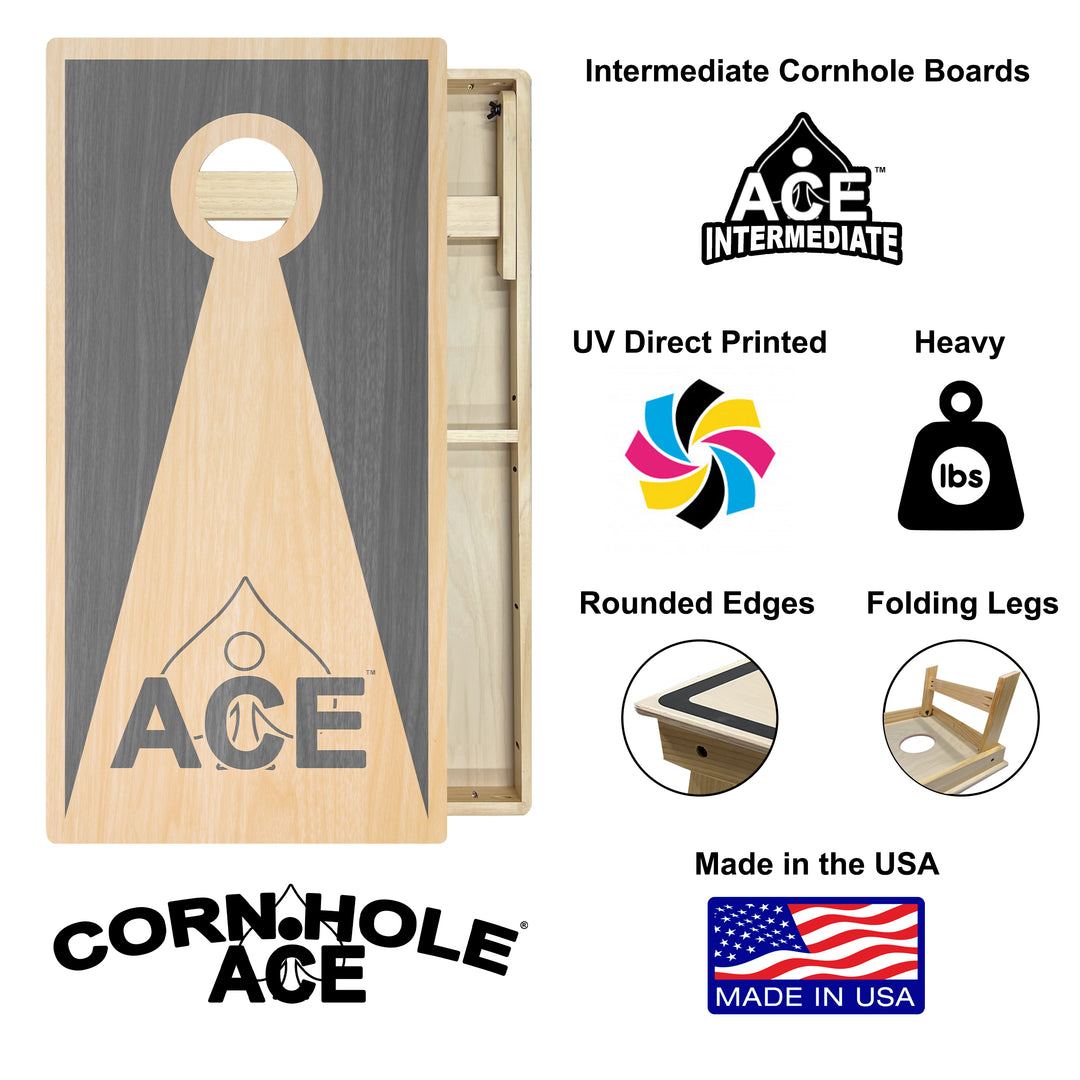 Silver ACE Inverse Triangle - Cornhole Board Set - Intermediate