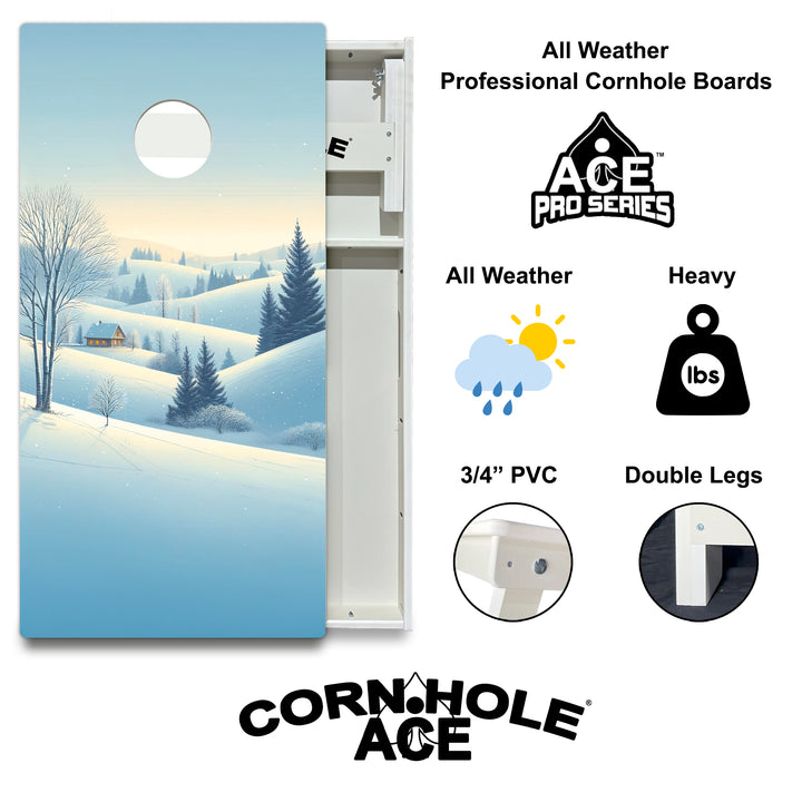 Snowy Hillside Cabin - Cornhole Board Set - All Weather